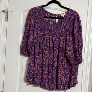 Terra & Sky Women's Floral Blouse - Purple and Yellow
